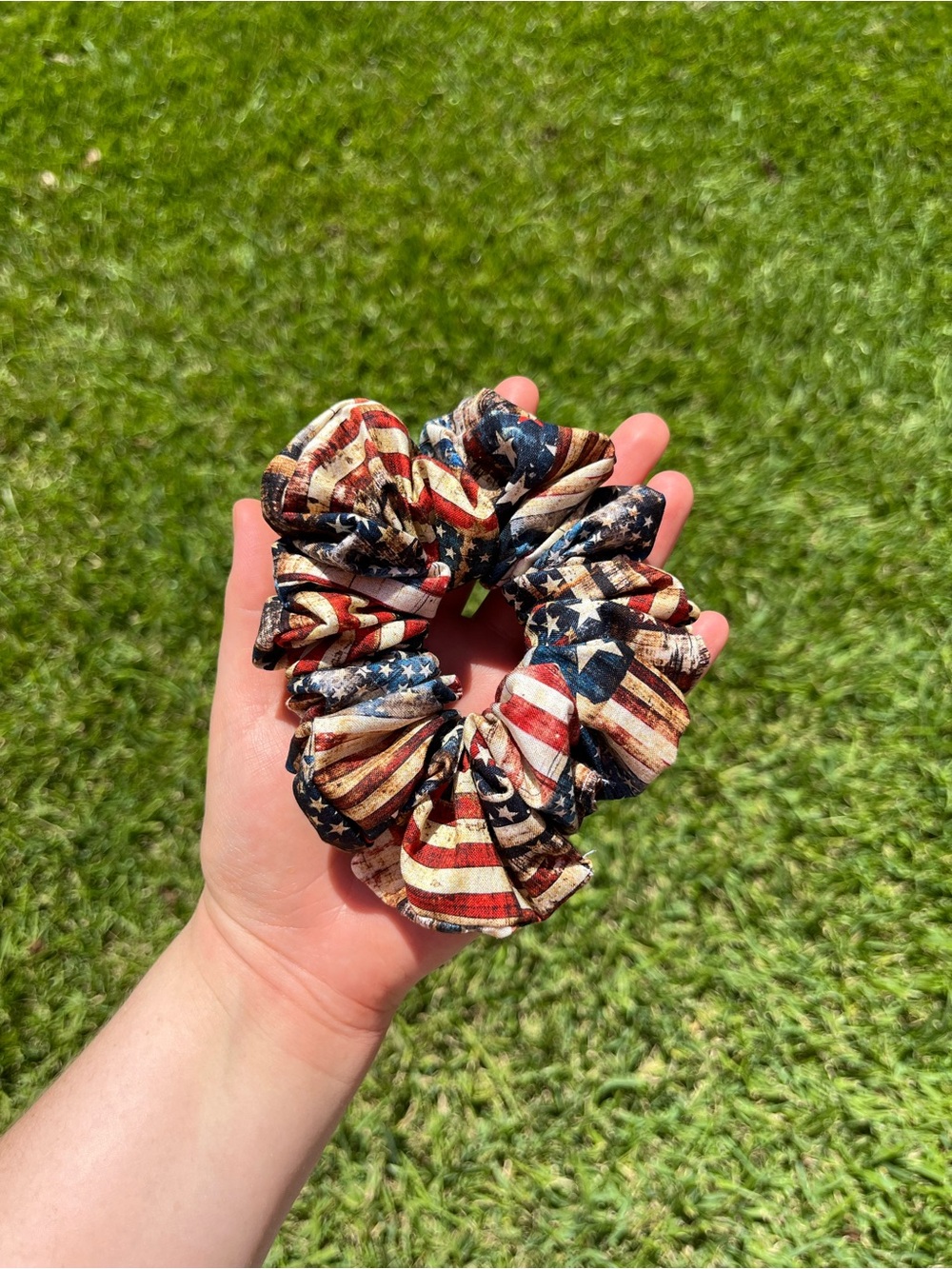 Handmade American Flag Scrunchie